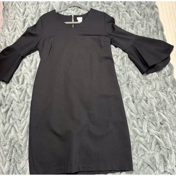 Chicos 0(US-4) Black Flare Sleeves Dress With Gold Zippered Back - Picture 9 of 14